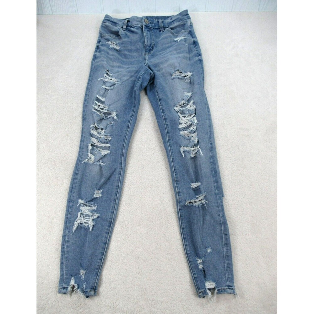 American Eagle Womens Size 2 Jeans Curvy High Rise Distressed Jegging Light Blue